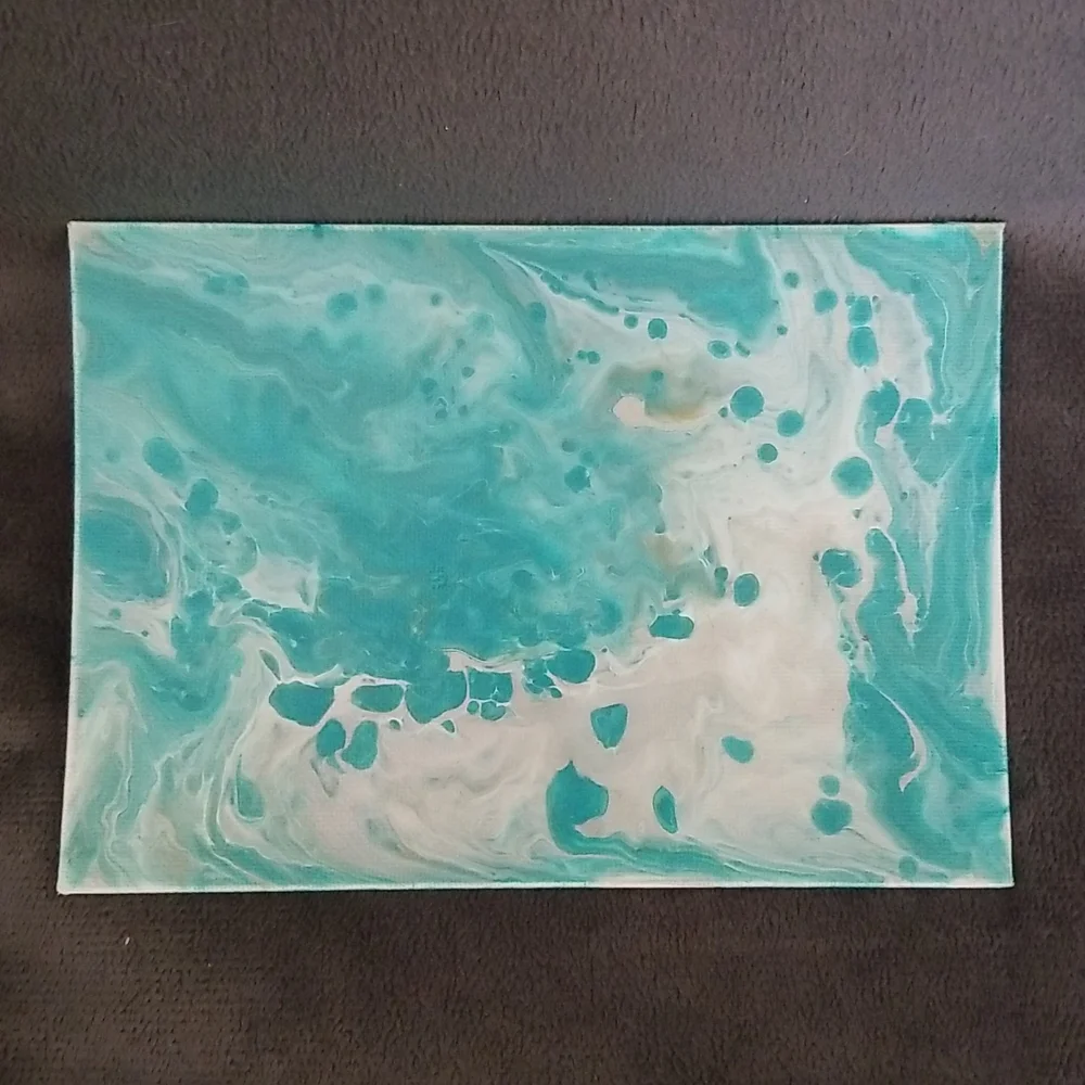 5×7 Teal Silver and Gold Marble Painting